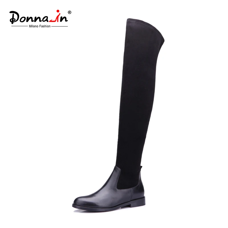 Donna in elastic microfiber thight high boots above knee calf leather