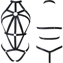 Дизайн Боди Комплект поводков сексуальное боди, женское белье черный готический женский Harnes эротический бюстгалтер пояс одежда в стиле рейв комплект поводков