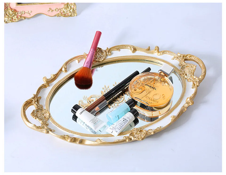 Европейский кружево овальное зеркало печати декорированный поднос торт День чай макияж Свадебная вечеринка украшения для хранения