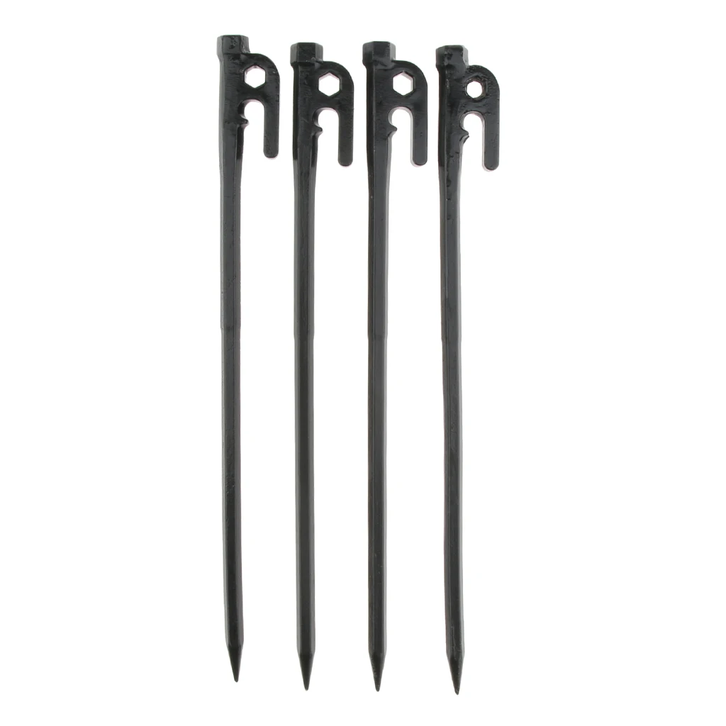 4 PCS Heavy Duty Rustproof Metal Camping Stakes Cast Iron Tent Pegs Ground Nails for Hiking Hunting Hard Ice Rocky Areas
