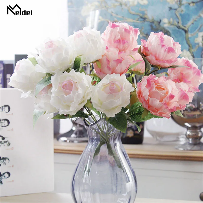 

Meldel Wedding Bouquet Bridesmaid Bouquet 7 Heads Artificial Silk Peony Flower Pink Posy Office Home Decoration Wedding Supplies