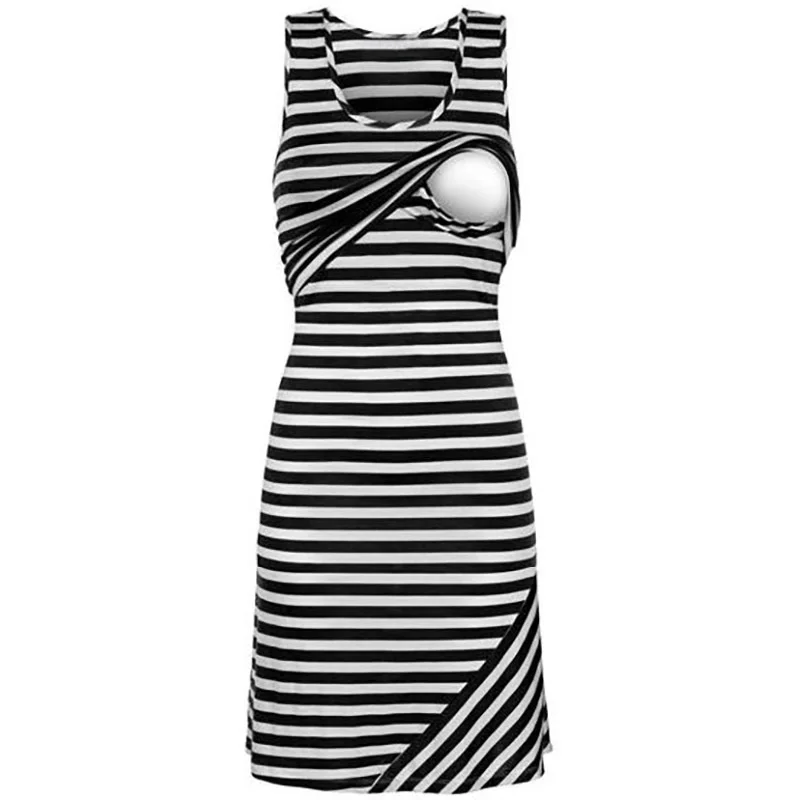 

Casual Maternity Dresses Nursing Breastfeeding Clothes stripes CasualSummer Sleeveless Loose Short Women Nursing Tops Dress