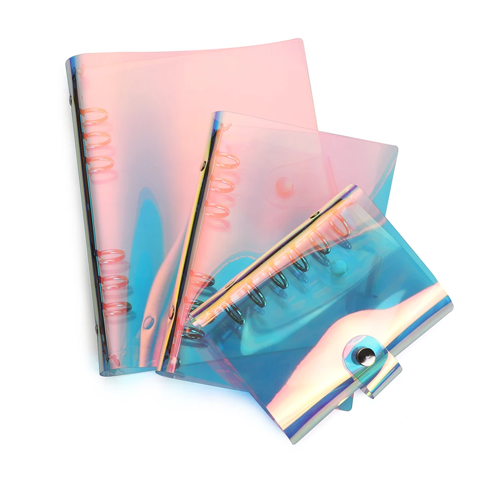 

1Pc A5 A6 A7 PVC Rainbow Laser Binder Transparent Notebook Diary Cover Glitter Loose Leaf Note Book Planner Clip Office Supplies