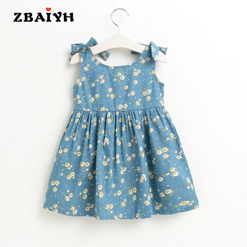 

Baby Girls Denim Dress Summer Little Floral Printing Casual Bow Sleeveless Kids Clothes High Quality 2017 New Vestidos Infantil
