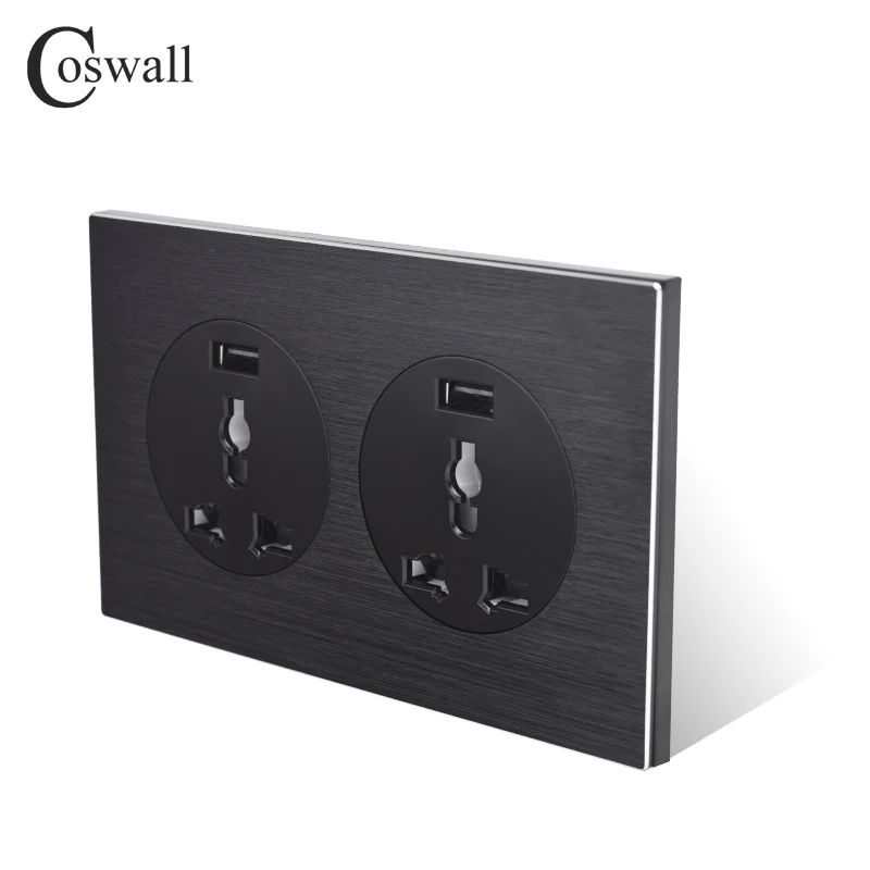 Coswall алюминиевая панель 2 комплекта 13A настенная розетка Универсальная Розетка с двойным USB портом быстрой зарядки 146 мм* 86 мм серия R12
