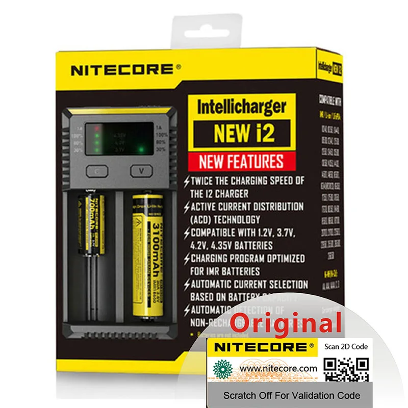 Оригинальное новое зарядное устройство Nitecore i2 Intelli универсальное быстрое для