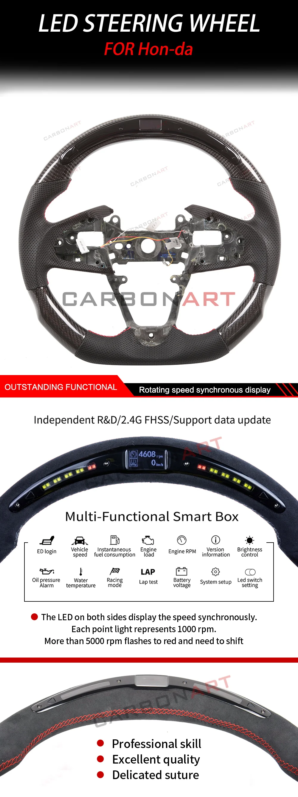Led lcd умный руль для honda для crv hrv nc750x для accord автомобильный Стайлинг гоночный дисплей рулевое колесо 2008 2010 2011
