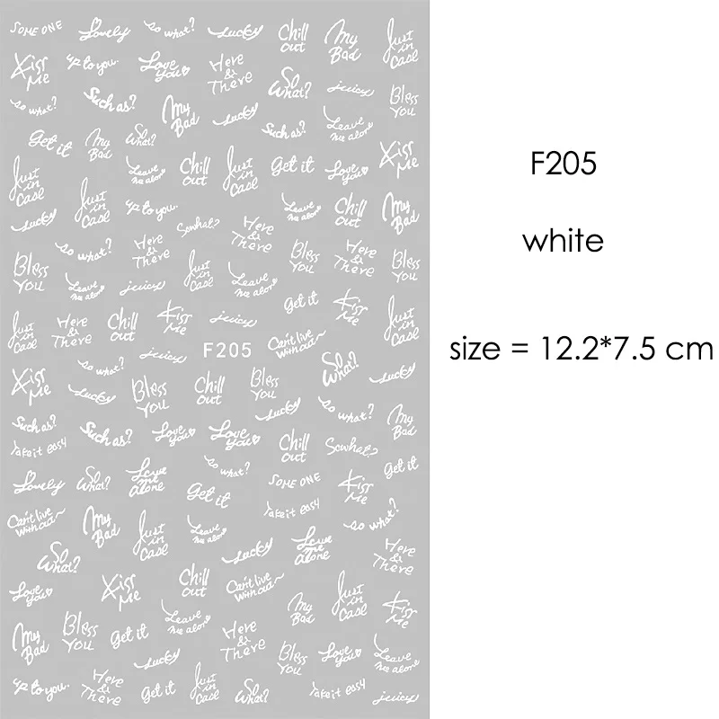 F серия наклейки для дизайна ногтей золотые слова серебряные буквы белый алфавит Черный ABC наклейки для дизайна ногтей самоклеющиеся F205-211