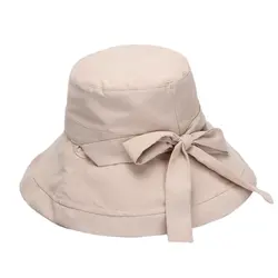 Защита от солнца повседневные женские шапки подарки бант Универсальные однотонные летние кепки регулируемые складные ведро модные