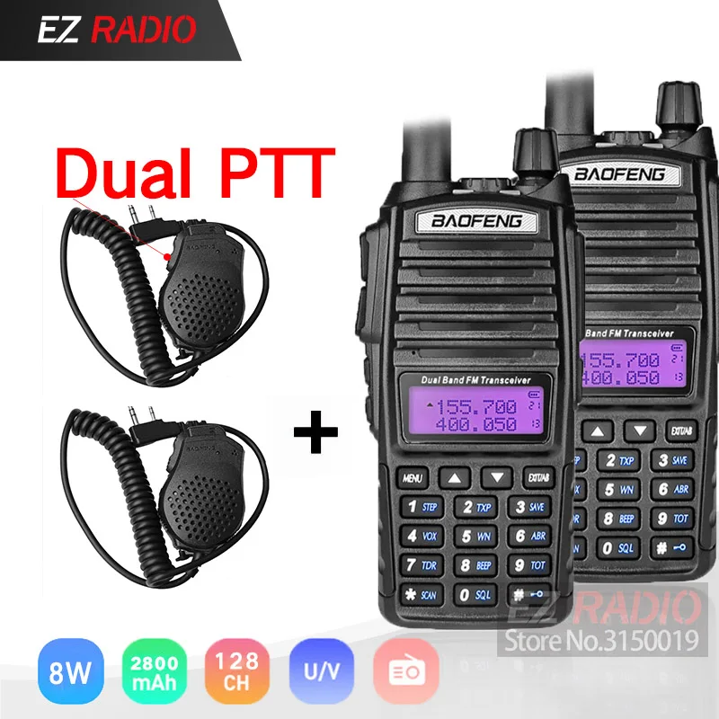 2 шт./лот обновление UV-82 BaoFeng 8 Вт ветчина радио 10 км Baofeng UV 82 высокая 8 Вт рация 10 км Baofeng UV82 Горячая Baofeng uv-9r UV 9R - Цвет: Add 2 Mic Speaker