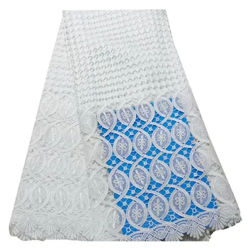 

100% polyester white nigerian wedding african lace fabric lace guipure cord lace fabric for wedding party High quality 5 yards