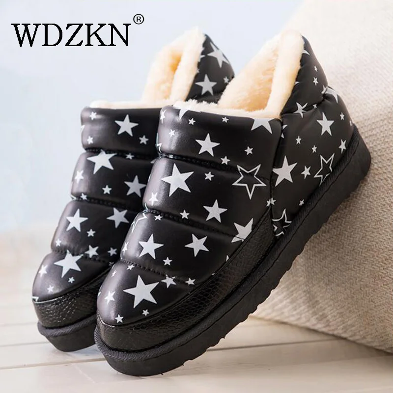 WDZKN/2018 женские зимние ботинки, botas femininas, теплые непромокаемые ботильоны на плоской подошве с толстым плюшем для женщин, зимняя обувь на