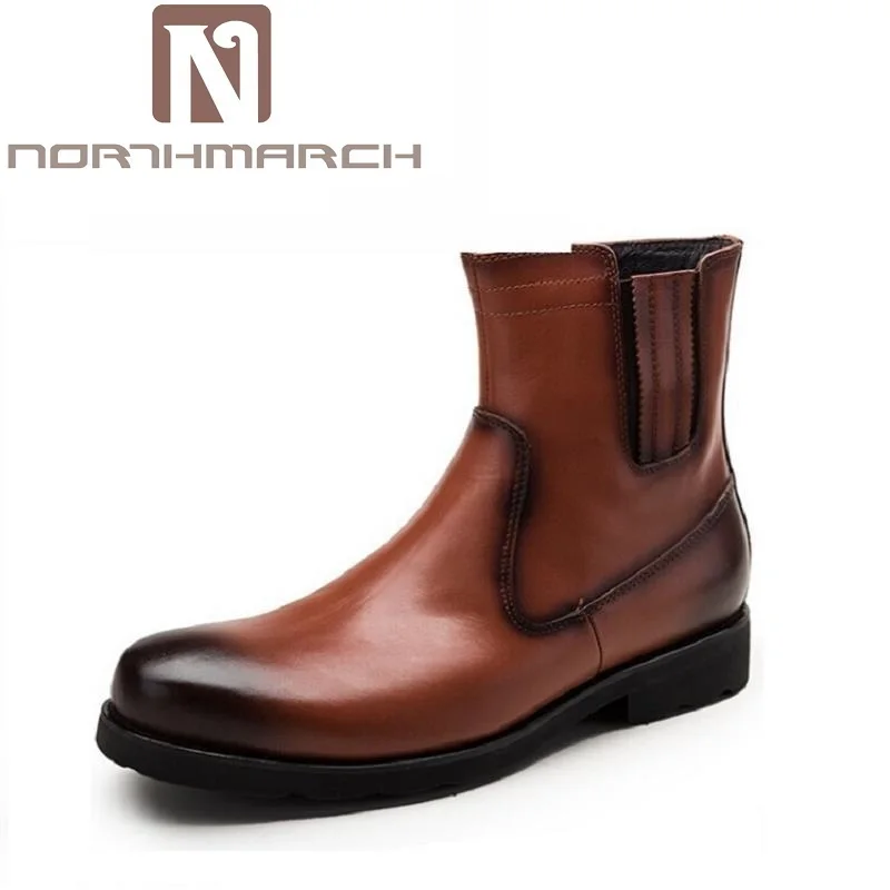 

NORTHMARCH Autumn Winter Genuine Leather Ankle Boots Brand High Quality Wipe Color Fashion Men's Boots New Cowhide Brown Boots