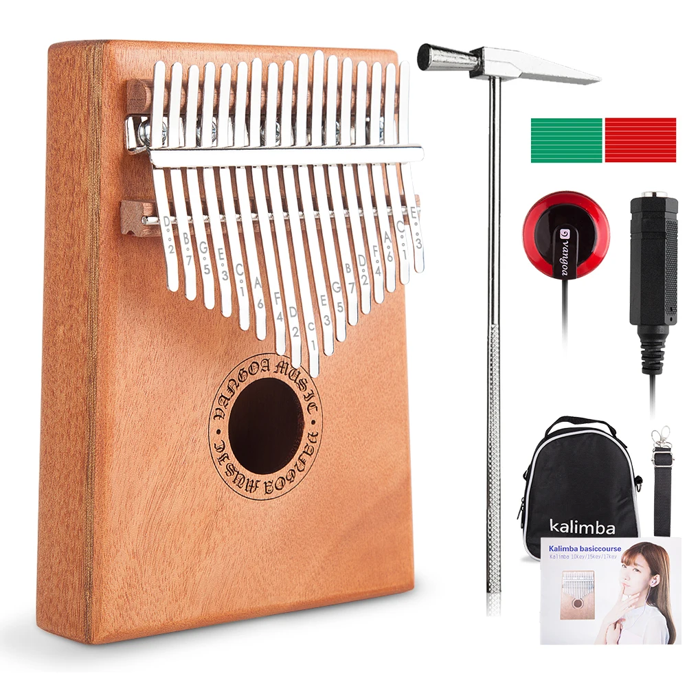 

17 Keys Kalimba Thumb Piano with Rubber Finger Guards, Tuning Hammer, Carry Bag, Cloth bag, Pickup and Key stickers
