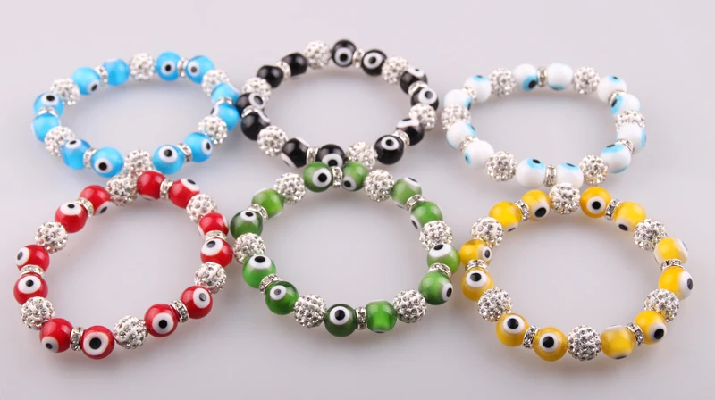 Бесплатная доставка 10 мм темно Буле и белый шар стекло lucky evil eye браслет