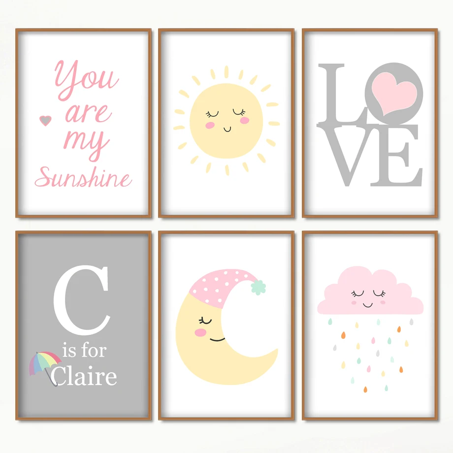 

Sun Moon Clouds Rain Love Wall Art Canvas Painting Cartoon Nordic Posters And Prints Wall Pictures Girl Boy Baby Kids Room Decor