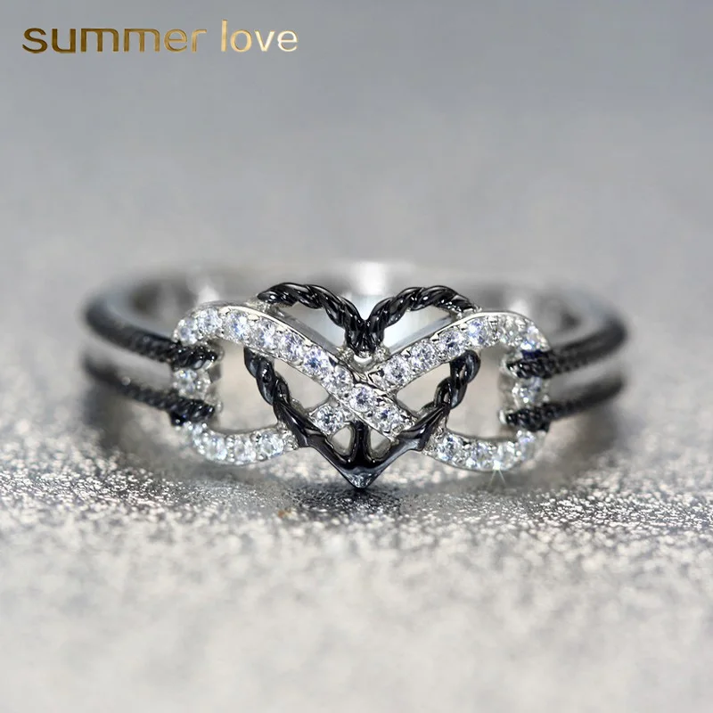 

2019 Exquisite Designer Jewelry Rings Infinite Love Motif Two-tone Anchor Heart Promise Wedding Engagement Ring For Women Gifts