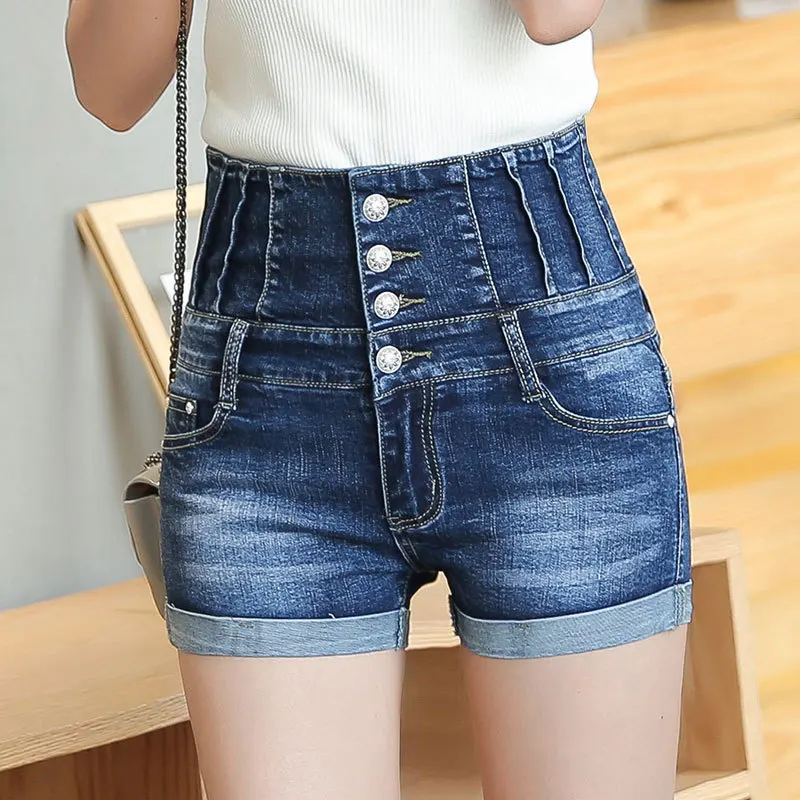 

New 2019 Summer Ladies Sexy Shorts Women Blue High Waist Denim Shorts For Women Plus Size 26-34 Short Feminino Skinny Fly Zipper