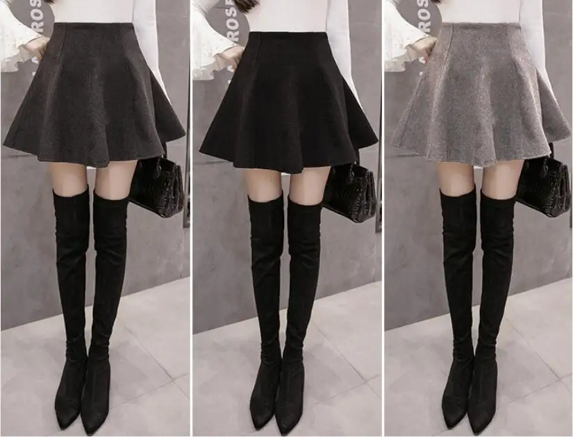 Женские мини юбки с высокой талией зимняя уличная плиссированная юбка ретро Женская шерстяная юбка Faldas Mujer черный серый