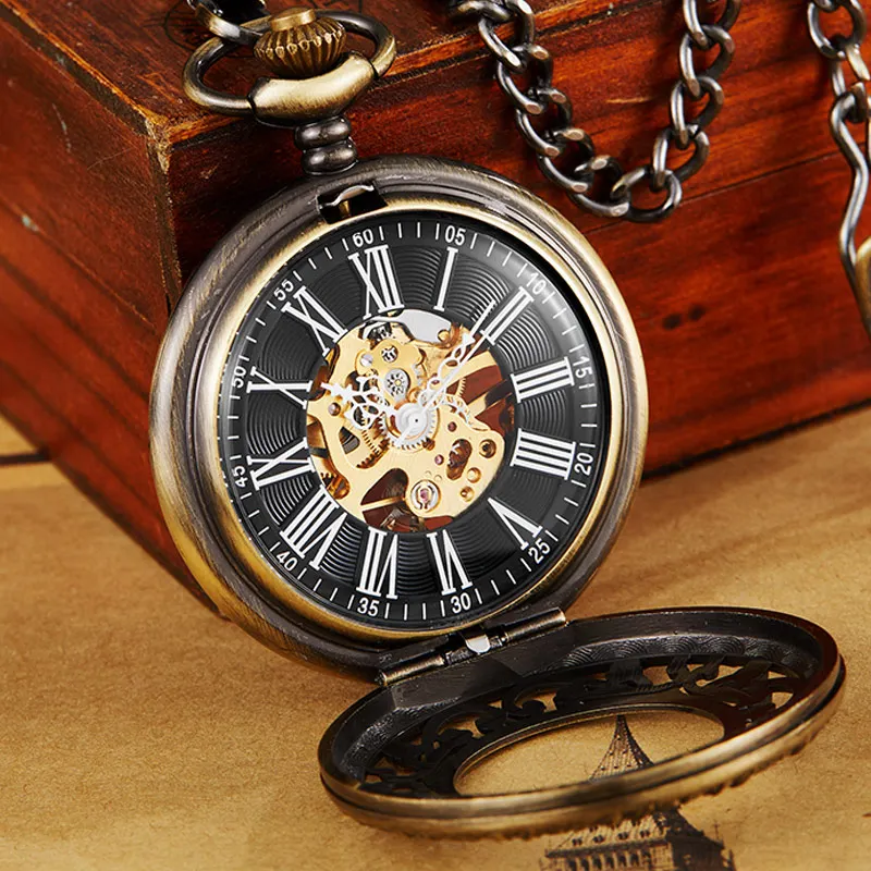 Винтажное ожерелье часы стимпанк Механические карманные часы с цепочкой полые ручные часы с подвеской для мужчин и женщин Золотой Бронзовый подарок