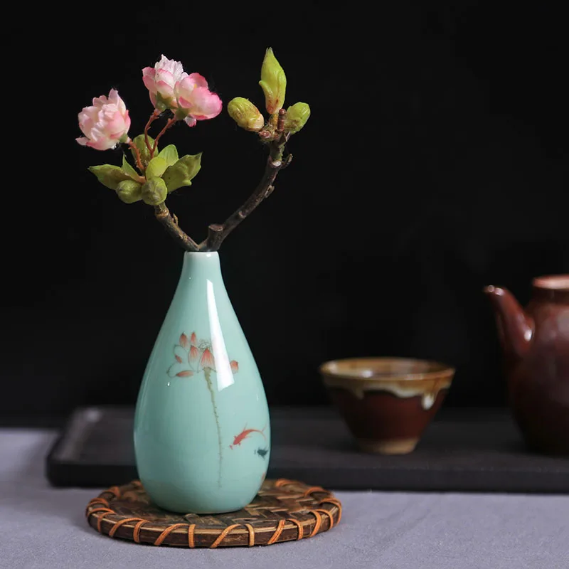 Дзен стиль Longquan Celadon Samll ваза Настольная Ваза Лотос керамический фарфор гидропоники растения Мини цветочный горшок винтажный домашний декор