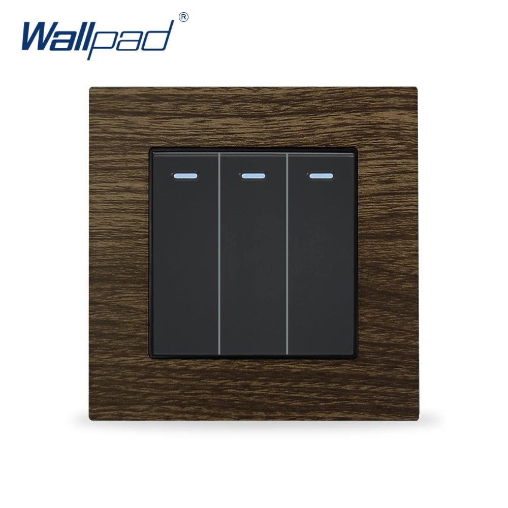 

3 Gang 2 Way Stair Rocker Light Switch Wood Metal Panel Push Button Switches Wallpad Luxury Wall Light Cross Switch Interrupteur