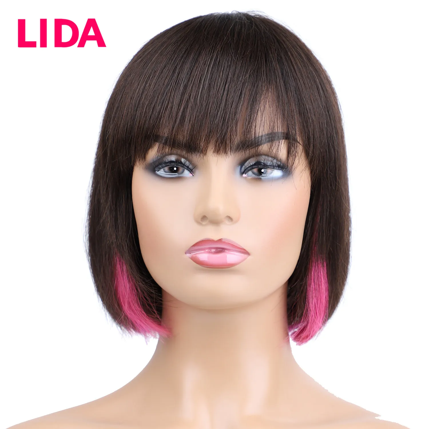 LIDA Human Hair Wigs Fashion Straight BOB Wig for Girls Brazilian Non Remy 150% Density Short Wigs Hand Made Top Part