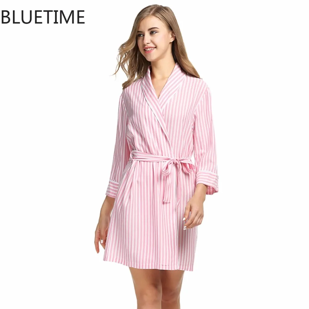 Striped Warm Bathrobes Women Dressing Gown Autumn Winter Bathrobe