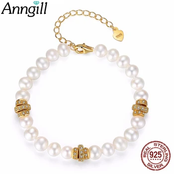 

ANNGILL Freshwater Natural Pearl Gold Color Bracelets For Women Pulseira Feminina Friendship Couple Bracelet Silver 925 Jewelry
