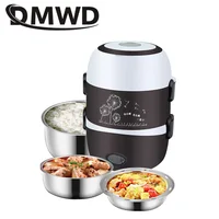 DMWD Mini cuiseur à riz électrique 2/3 couches revêtement en acier inoxydable chaudière à œufs portable cuiseur vapeur chauffe-plats boîte à déjeuner multicuiseur 2L 4
