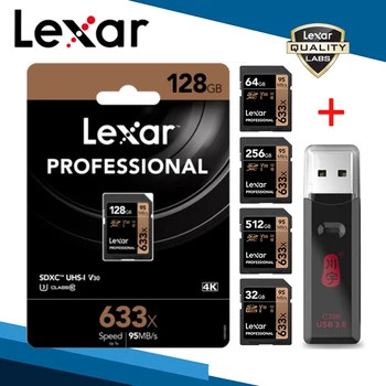 

Lexar 512GB SD Card With Reader USB 3.0 256GB 633x SDXC Cards 128GB Memory Card Class 10 V30 U3 64GB UHS-I 32GB Storage Cards
