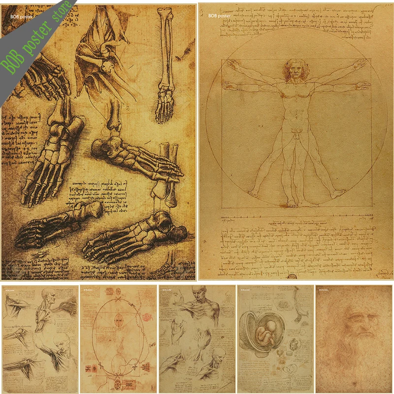 Leonardo рукопись да Винчи-витрувиан человек ностальгические плакаты декоративная Ретро картина ядро крафт-бумага ВИНТАЖНЫЙ ПЛАКАТ