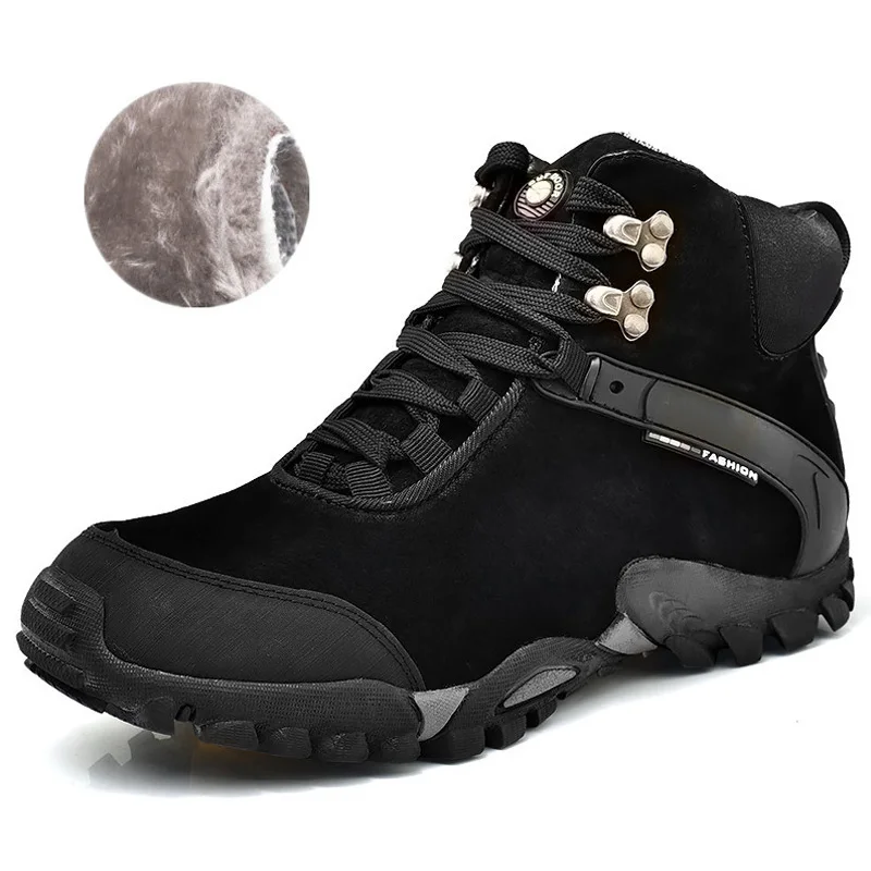 Мужские ботинки; Мужская зимняя обувь; Теплые ботильоны; botas hombre; кожаные зимние ботинки; мужские плюшевые зимние кроссовки; Мужская обувь; большие размеры 36-46 - Цвет: jr-black