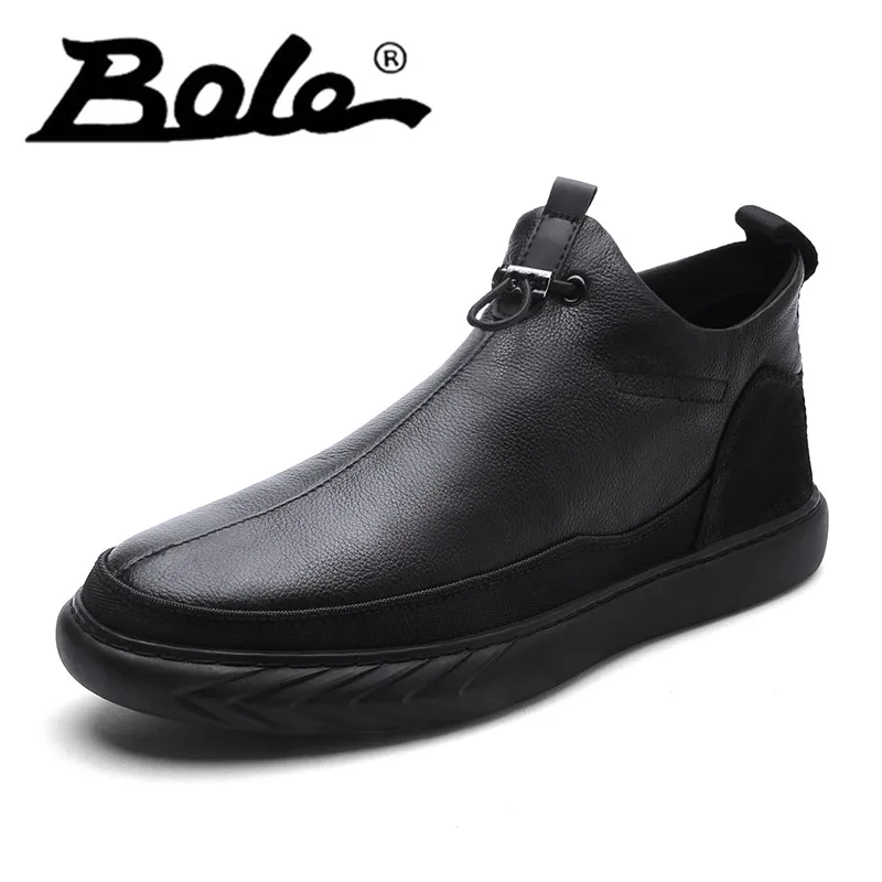 

High Quality Men Genuine Leather Shoes with Fur Round Toe Lace Up Non Slip Hard Wearing Sole Casual Leather Shoes Medium Top