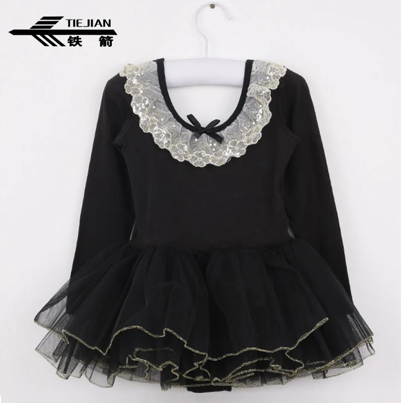 

TIEJIAN Children Dance Wear Dress Long-sleeve Sequins Practice Ballet Tutu Dress For Girl Breathable Performances Justaucorps 58