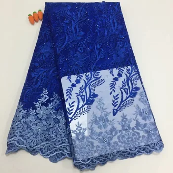 

High-end fashionable Nigerian Laces Fabrics High Quality African handcut Beads Laces Fabric Wedding French Tulle Lace Royal blue