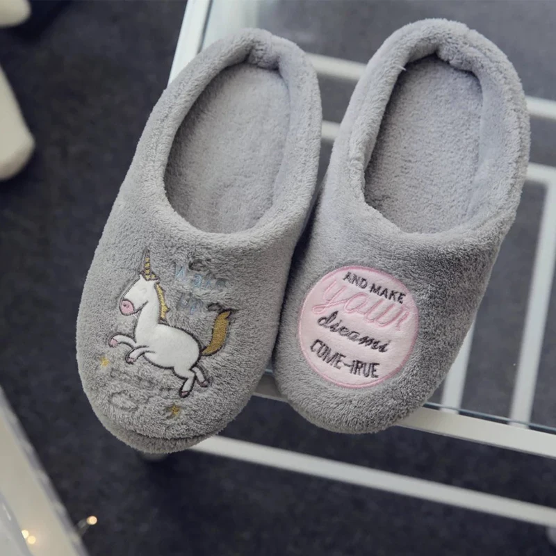 Unicorn Slippers Kids Flip Flops Girls Shoes Children Child Winter Warm Plush Home Shoes Cotton Slippers Adult House Shoes