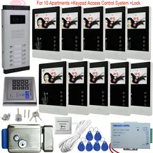 4 3Inch Intercom Camera Video Doorbell Electronic Lock Video Door Phone 10 Monitors Residential Security Access