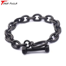 

Lucky Bracelets For Men Black Color Dumbbell Charm Bracelet Punk Rock Black Color Stainless Steel Braclet Fashion Male Jewelry