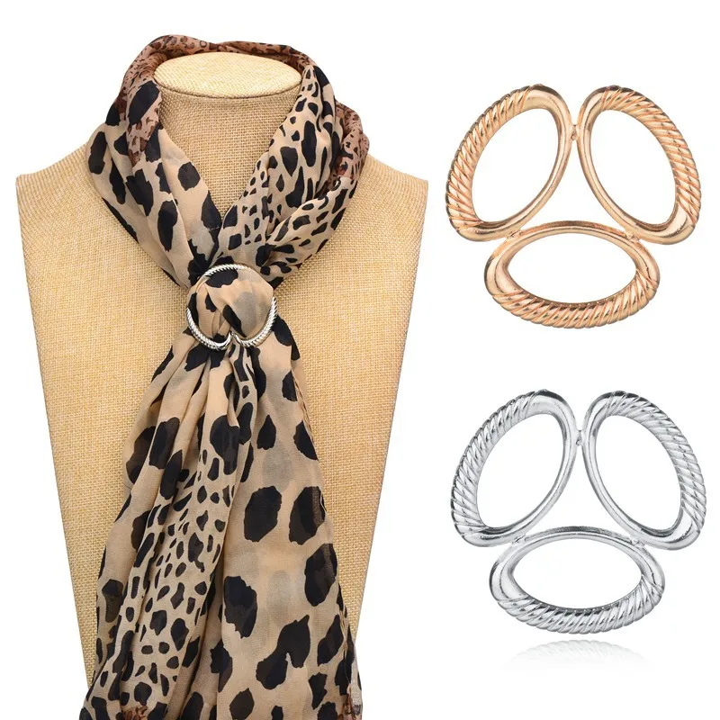 Fashion 1Pc Women Elegant Golden/Silvery Big Hoop Metal Scarf Ring Silk Scarf Scarves