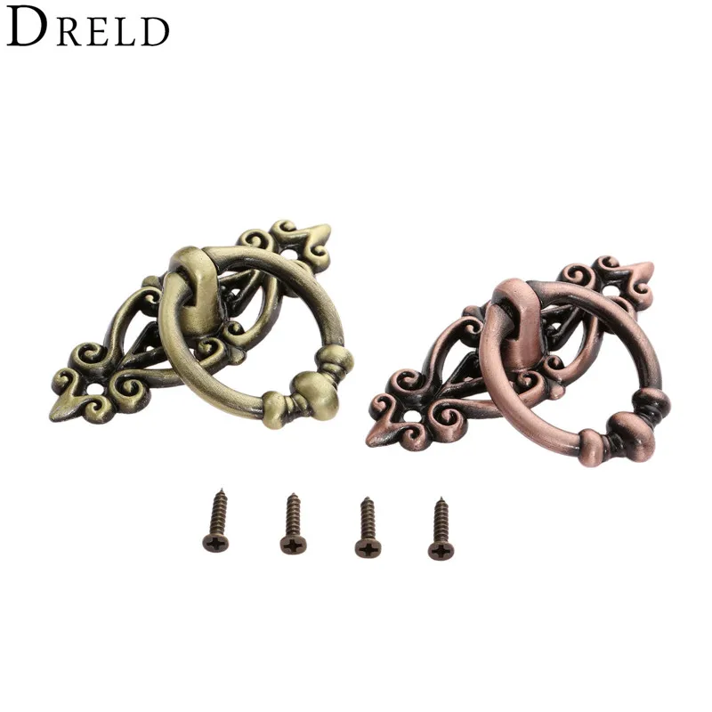 DRELD 65*46mm الرجعية درج مطبخ مقبض باب حمّام مقابض للأثاث الأجهزة دولاب العتيقة مقابض سحب سبائك الزنك البرونزية