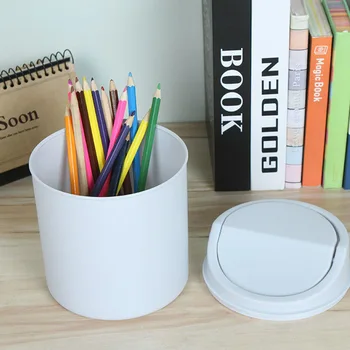 

Countertop Mini Trash Can Swing Lid Removable Cover Table Wastebasket for Home J2Y