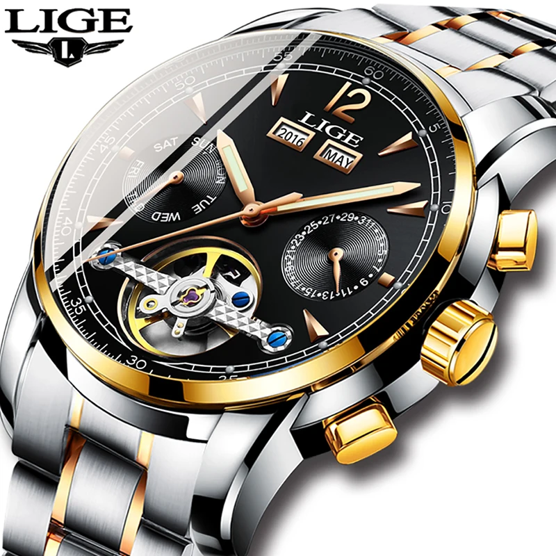 

LIGE Men Watches Top Brand Luxury Tourbillon Mechanical Sports Watch Mens Fashion Business Automatic Watch Man Relogio Masculino