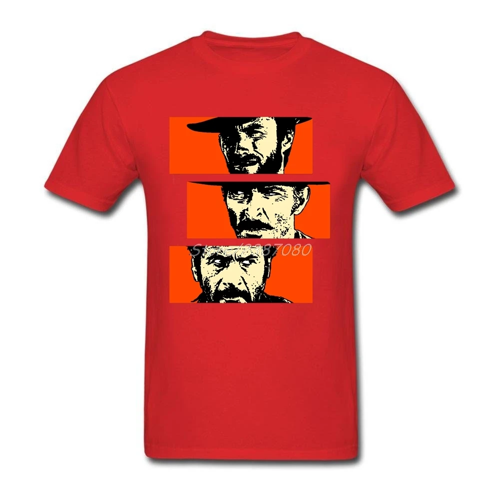 Клин Иствуд Good Bad Ugly Футболка короткий рукав Для мужчин's футболка хип-хоп Кей-поп хлопковая Футболка с круглым вырезом размера плюс Забавные футболки - Цвет: Красный