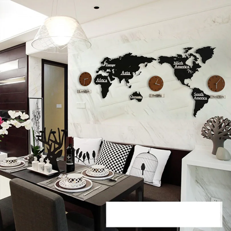 diy 3d wooden mdf digital wall clock world map large wall clock wood watch modern european style round mute relogio de parede in wall clocks from home