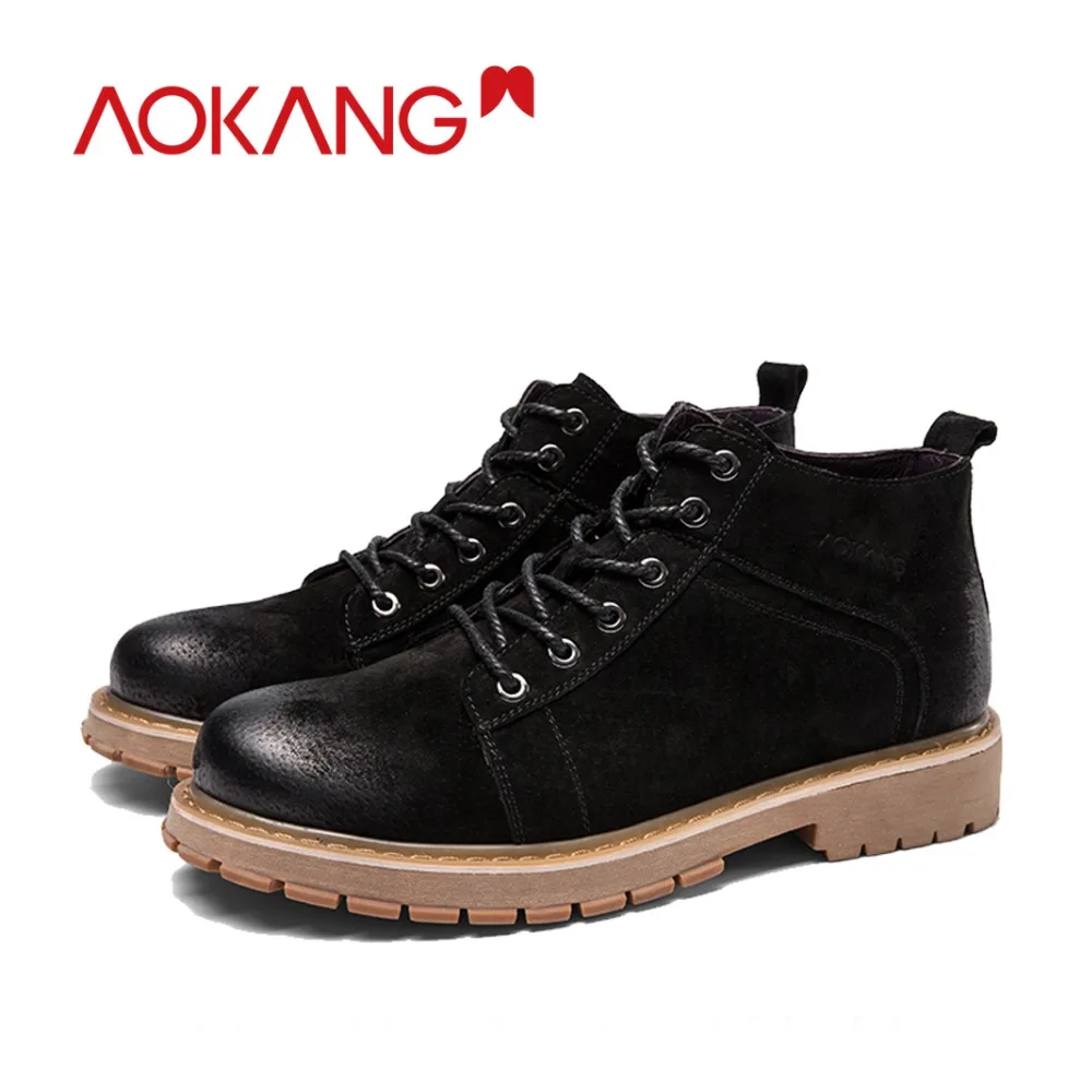 Britannique Plat Martin Chaussures yellow183431182 Aokang Black183431181 Style 2018 Nouvelle Faible Cheville Vintage Top Lacent Bottes D'hiver Hommes Low Mode Solide Épais Talon wHvSIqH