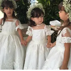 Коллекция 2019 года, Платья с цветочным узором для девочек белые платья для причастия бальное платье с короткими рукавами в Западном саду