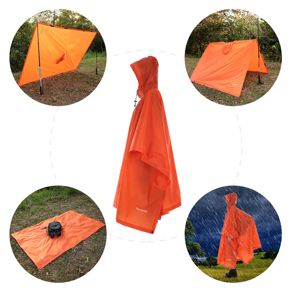 TOMSHOO Multifunctional Lightweight Raincoat with Hood for Outdoor Camping Tent Mat Hiking Cycling Rain Cover Poncho rain jacket