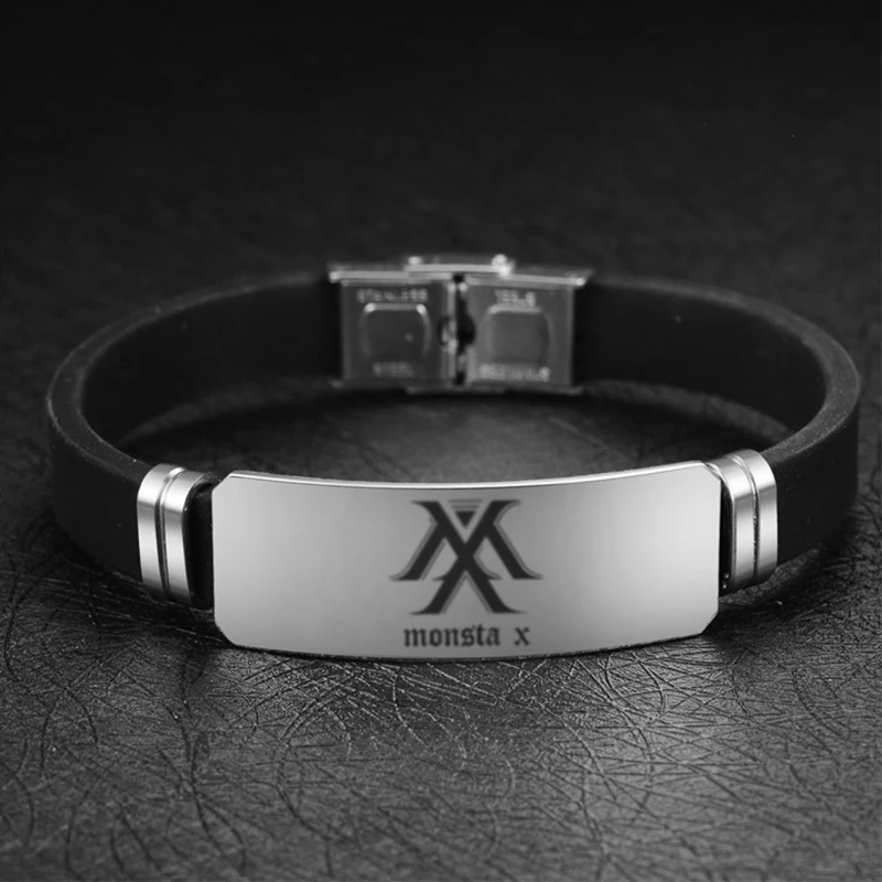 Kpop Monsta X браслет, музыкальный браслет, браслет из нержавеющей стали, силиконовые браслеты для фанатов, подарок