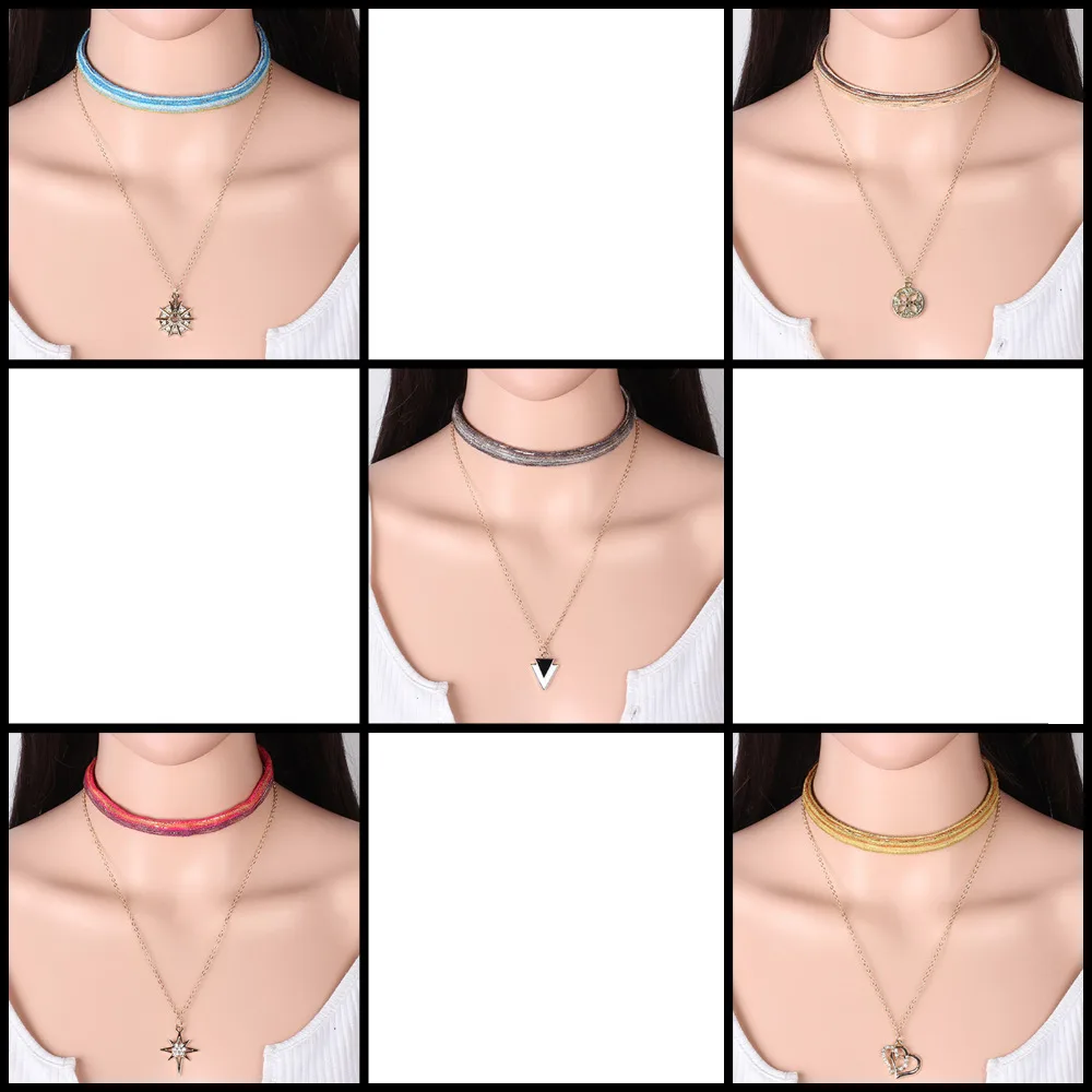 5 Style Sponge Chokers Necklaces for Women Fashion Short Chocker Collares Jewelry 2 layer Neckace ras du cou | Украшения и